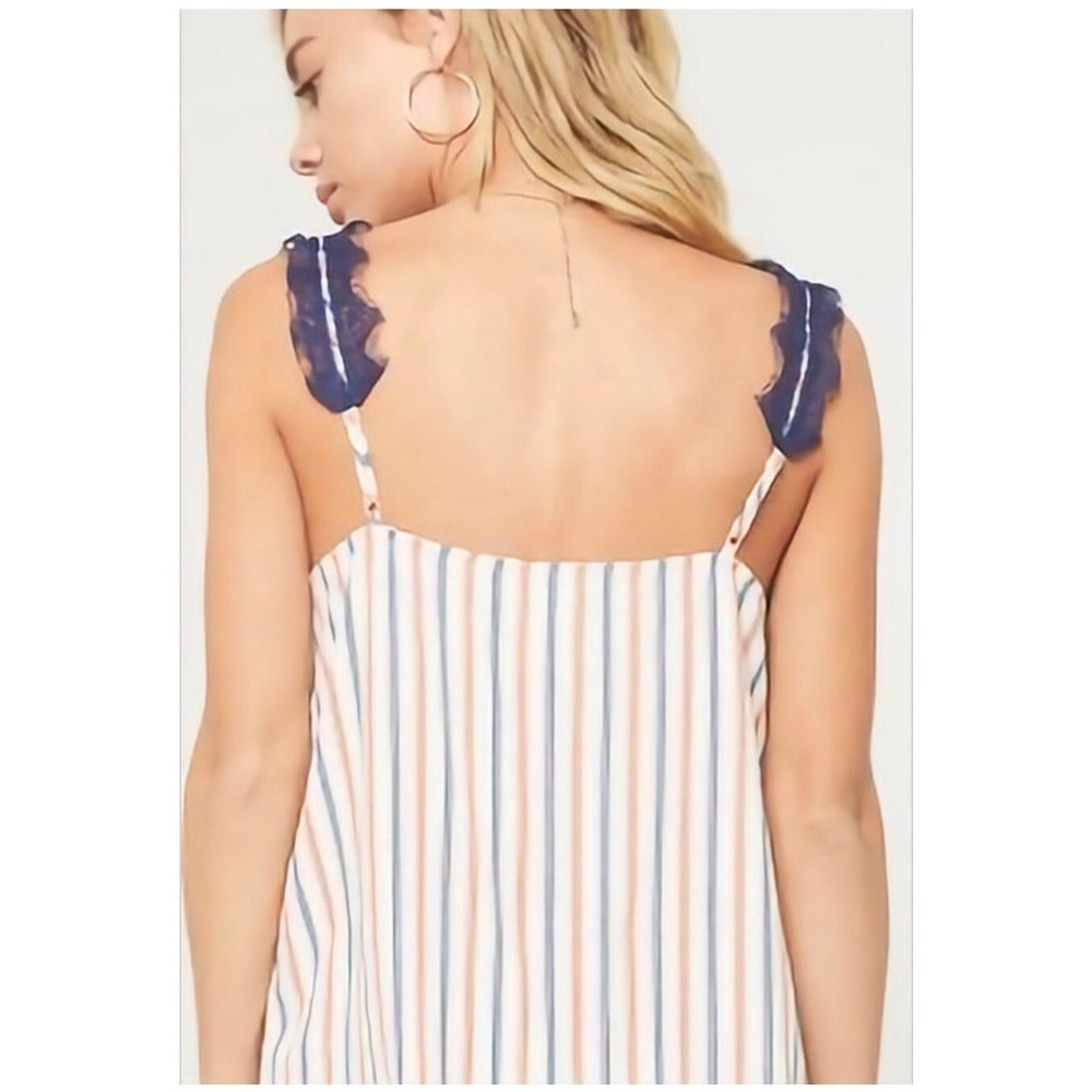 Multi Color Striped Cami with Eyelash Lace Straps - Picture 5 of 7